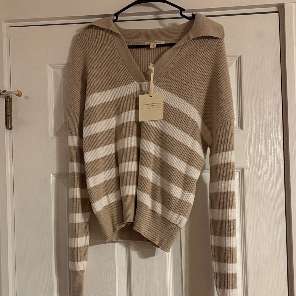 Striped Tan and White Women's Sweater